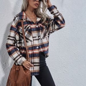 Cozy Oversized Tartan plaid pocket jacket shacket flannel
